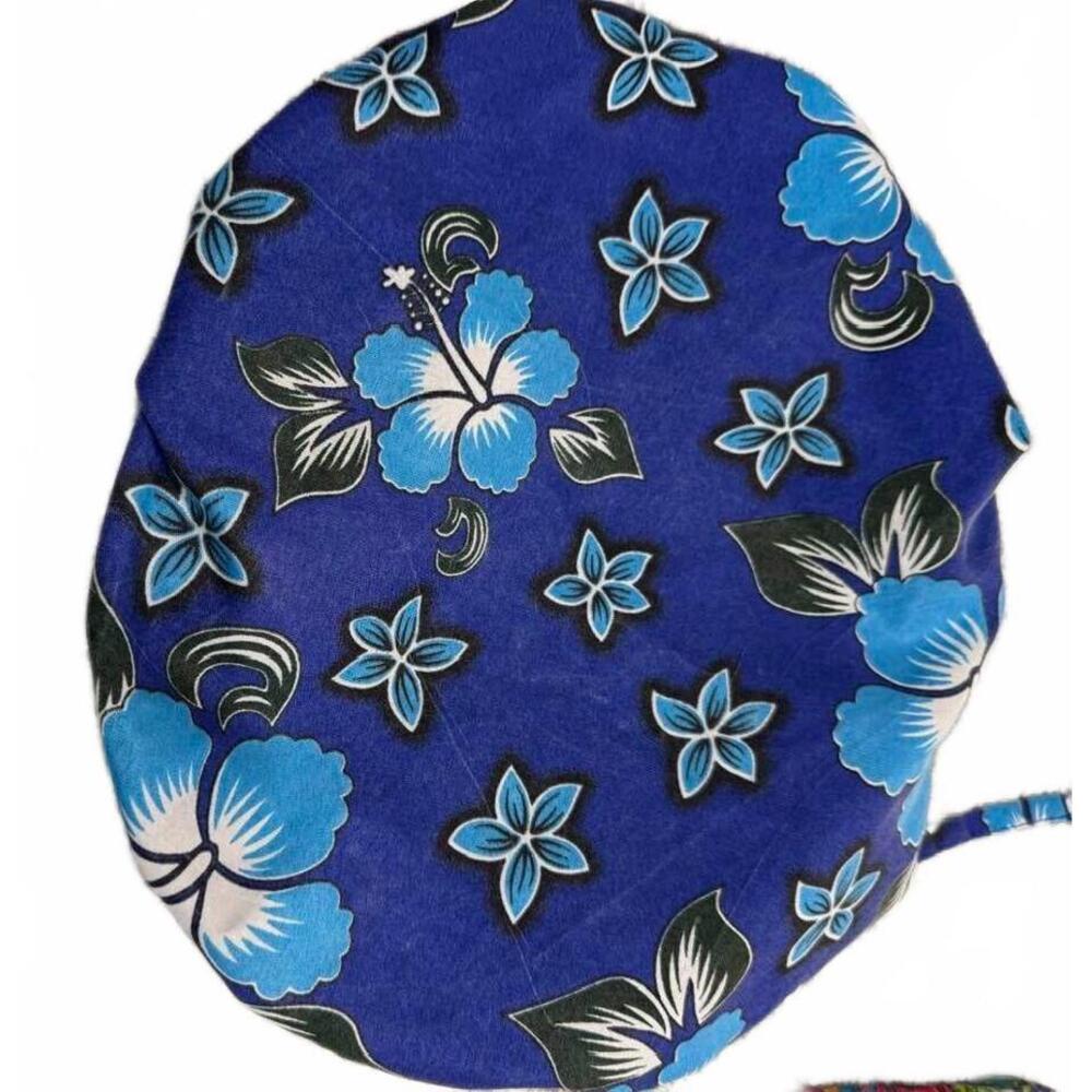 SCRUB CAP HAT NEW WITH DRAW STRINGS BLUE WITH FLOWERS